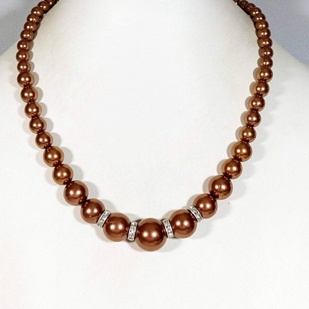 Chocolate Brown Pearl Necklace & Earrings Set